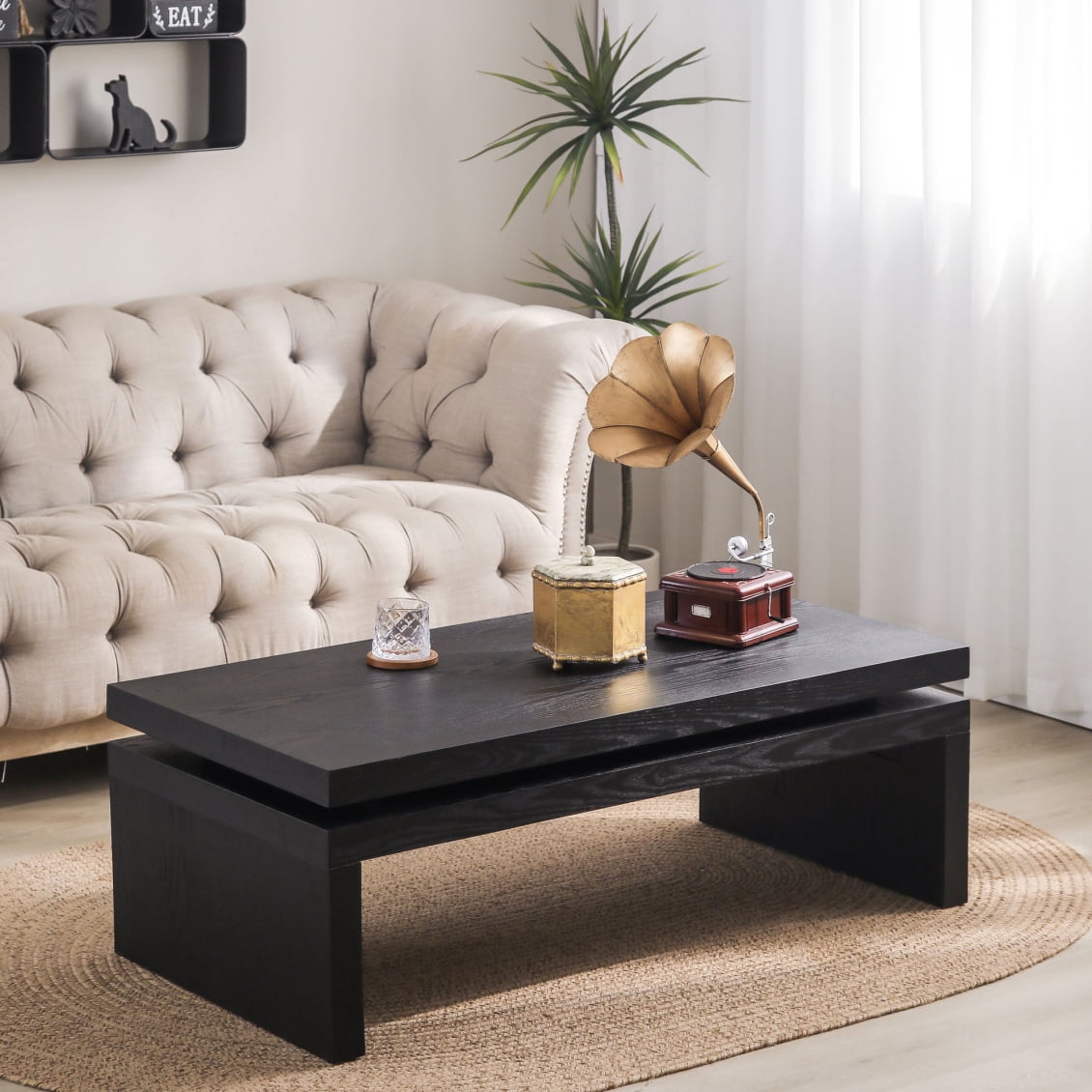 Curated visual reference: Visual Reference: Modern Rustic Wood Coffee Table With Floating Top Design Rectangular