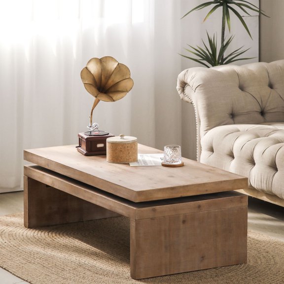 Modern Rustic Wood Coffee Table Rectangular Living Room Center Table with Floating Top Design 47.6" L * 23.6" W * 16.3" H