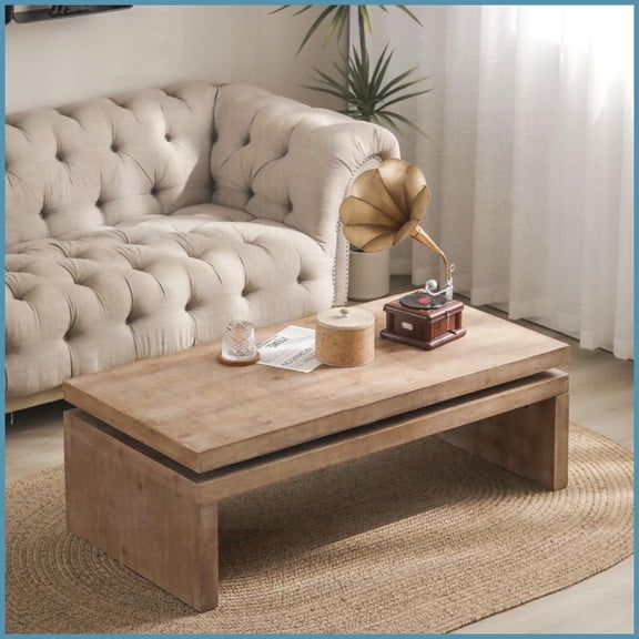 Modern Rustic Wood Coffee Table with Floating Top - Spacious 47.6 Rectangular Living Room Table, Easy Assembly