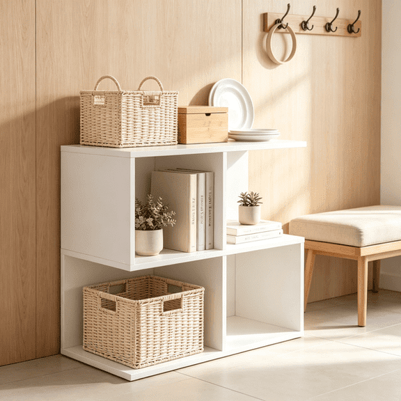 Modern S-Shaped 3-Tier End Table with 4 Storage Cubes, Multi-function Organizer Side Table for Home Decoration