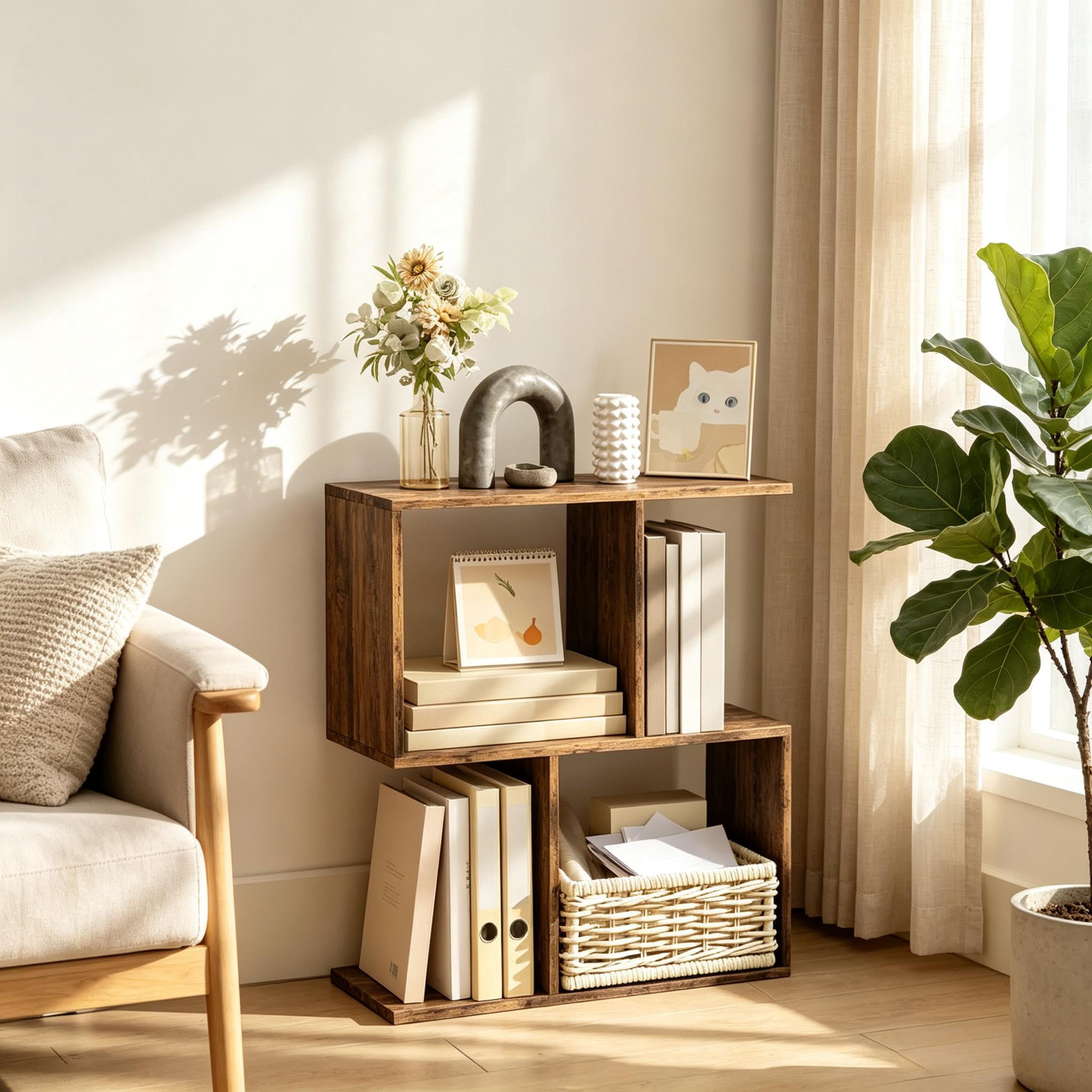 Modern S-Shaped 3-Tier Narrow Side End Table, Accent Furniture with Storage Shelves for Living Room & Small Space
