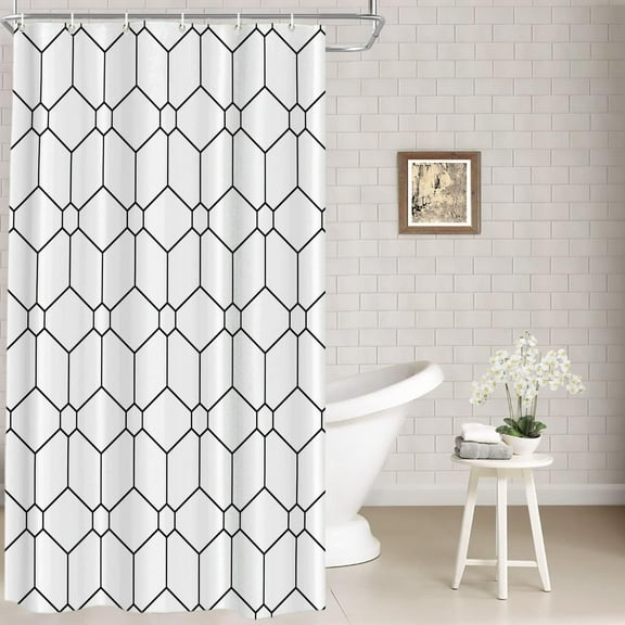 Modern Sacred Geometry Decor Shower Curtain,Flower Black White Hexagon Geometric Bathroom Decor Polyester Fiber Plastic Rings Quick-Drying Waterproof for Bathtubs/Bathroom, 72x36 inches