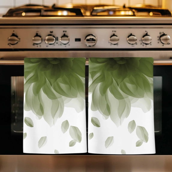 Modern Sage Green Kitchen Towels Set of 1, Gradient Floral Abstract Bohemian White Absorbent Dish Towels for Kitchen, Microfiber Hand Towel, Quick Drying Tea Towel for Cleaning Decorative Dishcloths