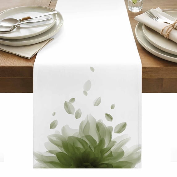 Modern Sage Green Table Runner - 36 Inch Long, Kitchen Dining Table Runner Dresser Scarves, Gradient Floral Abstract Bohemian White Farmhouse Decor for Coffee Tables Wedding Party Banquet