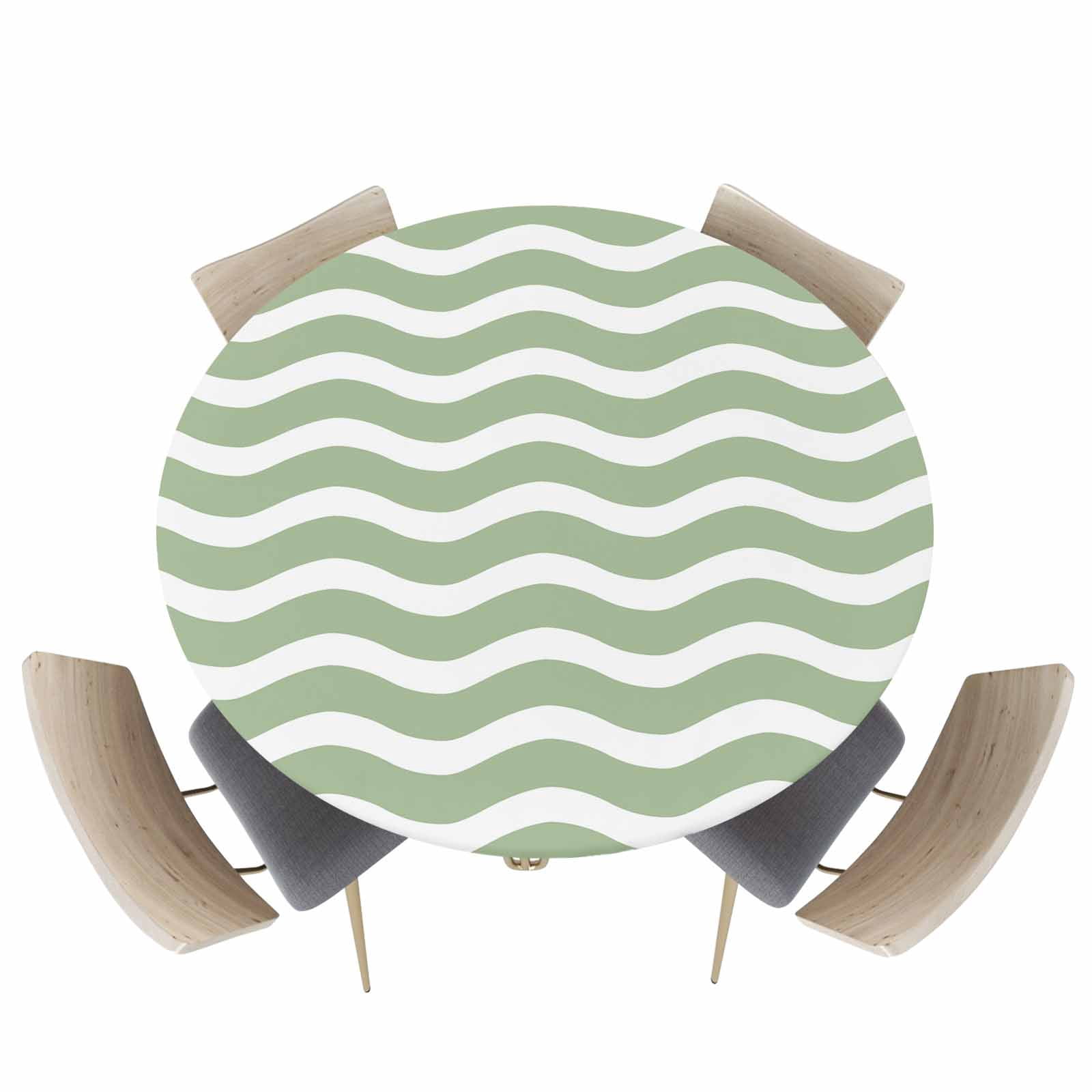 Wavy Texture Table Modern Sage Green Wavy Stripe Fitted Round Tablecloths Elastic Edged ...