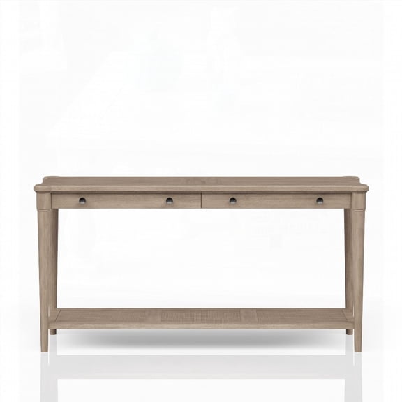 Modern Sand-finished Sofa Table with Two Storage Drawers and a Storage Shelf