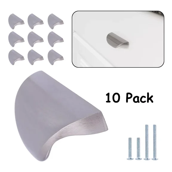 Modern Satin Nickel Finger Drawer Pull For Bath Kitchen Cabinet Handles 10 Pack