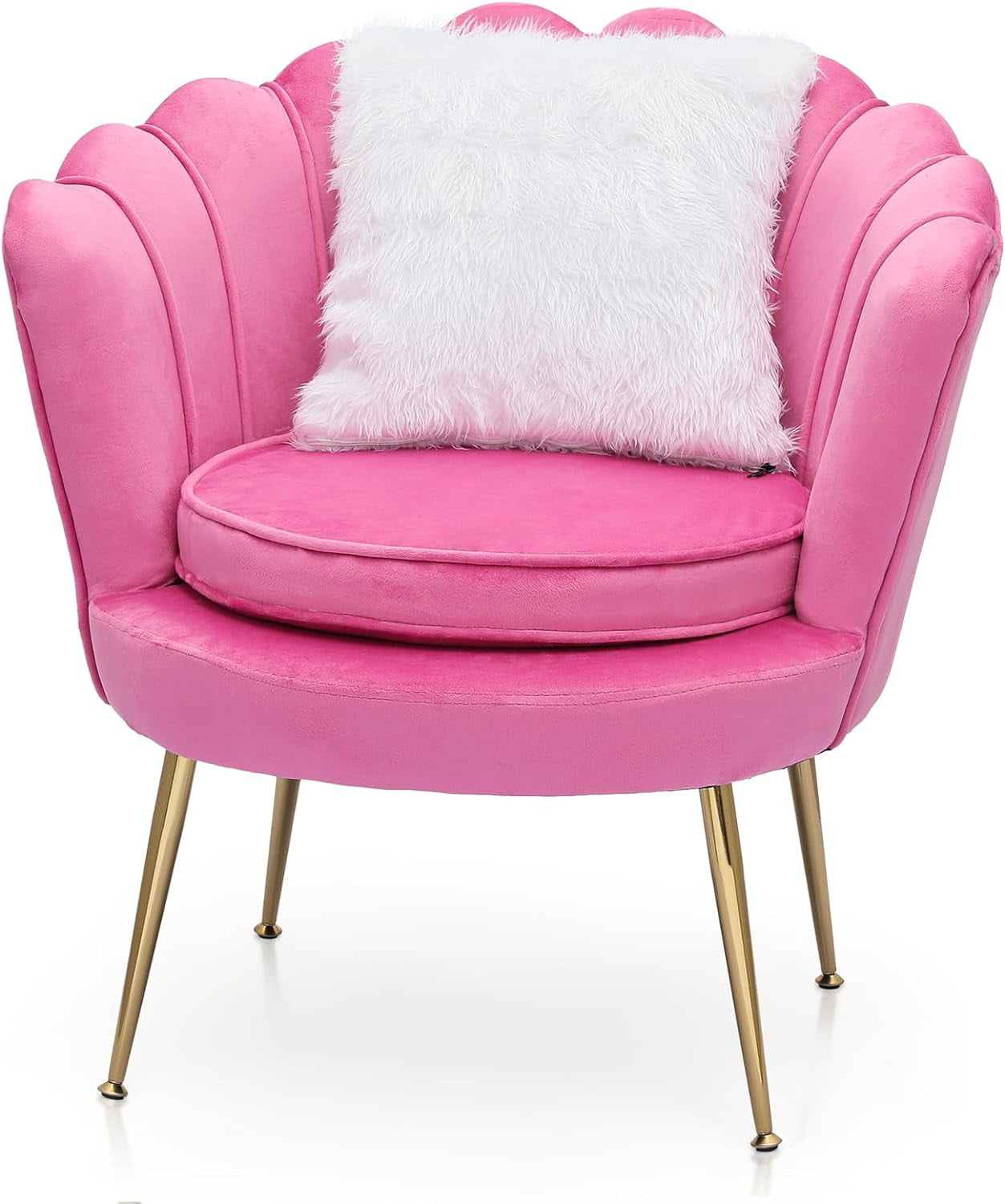 Modern Scalloped Back Accent Velvet Upholstered Armchair With Golden