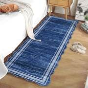 Modern Scalloped Washable Area Rug - Non-Slip Stain Resistant Low Pile Carpet for Living Room, Bedroom, Dining Room