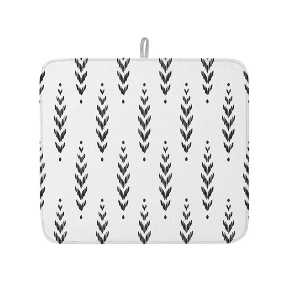 Modern Scandi Botanical Leaves Dish Drying Mats for Kitchen Counter,Absorbent Microfiber Dish Drainer Rack Mat Minimalist Black Leaf on White Drying Pad for Sinks,Utensils,Countertops,16x18in