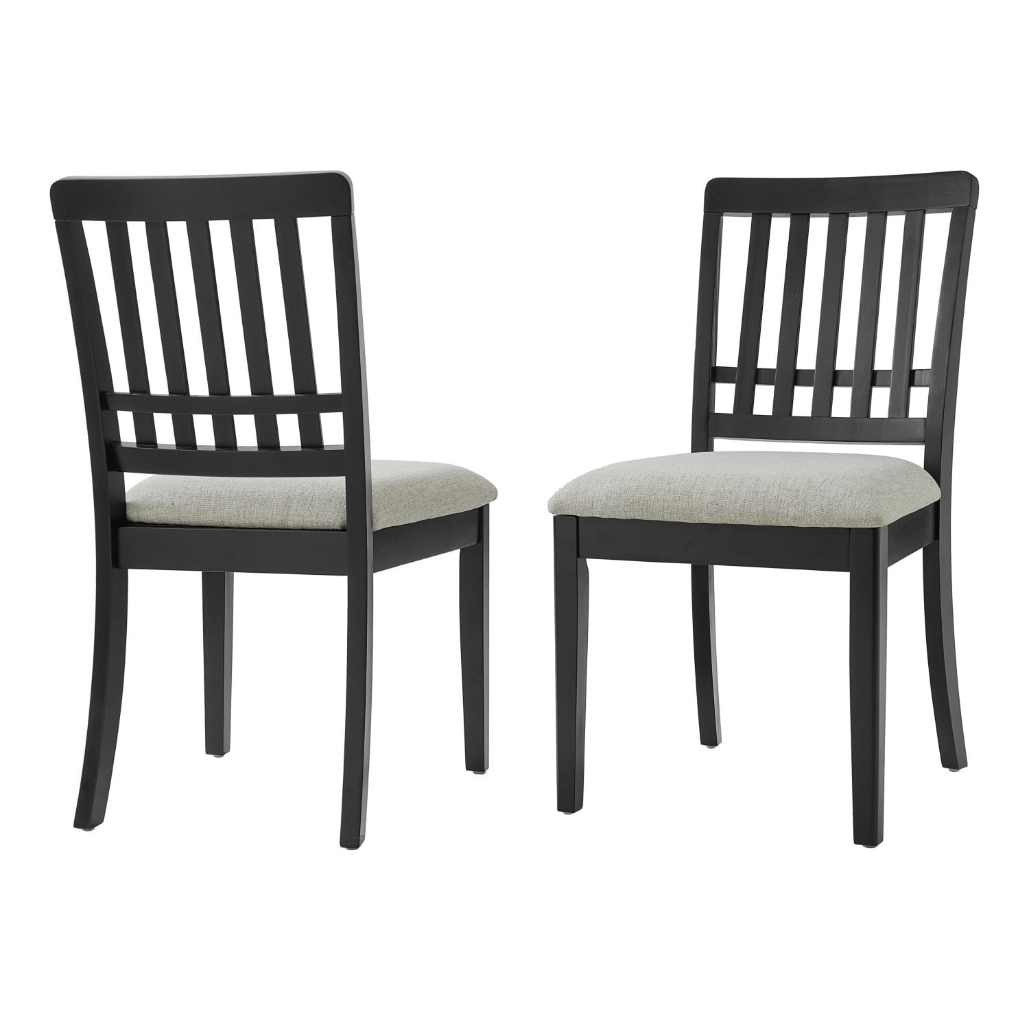 Modern Scandinavian Dining Chairs Set of 2 Curved Wood Backrest Fabric Seat Rubber Wood Frame Kitchen Chairs for Dining Room Apartment, Black