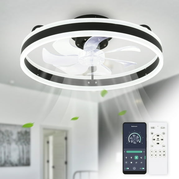 Modern Scandinavian Flush Mount and Downrod Ceiling Fans ,6 Speeds, Smart App Remote Control For Bedroom