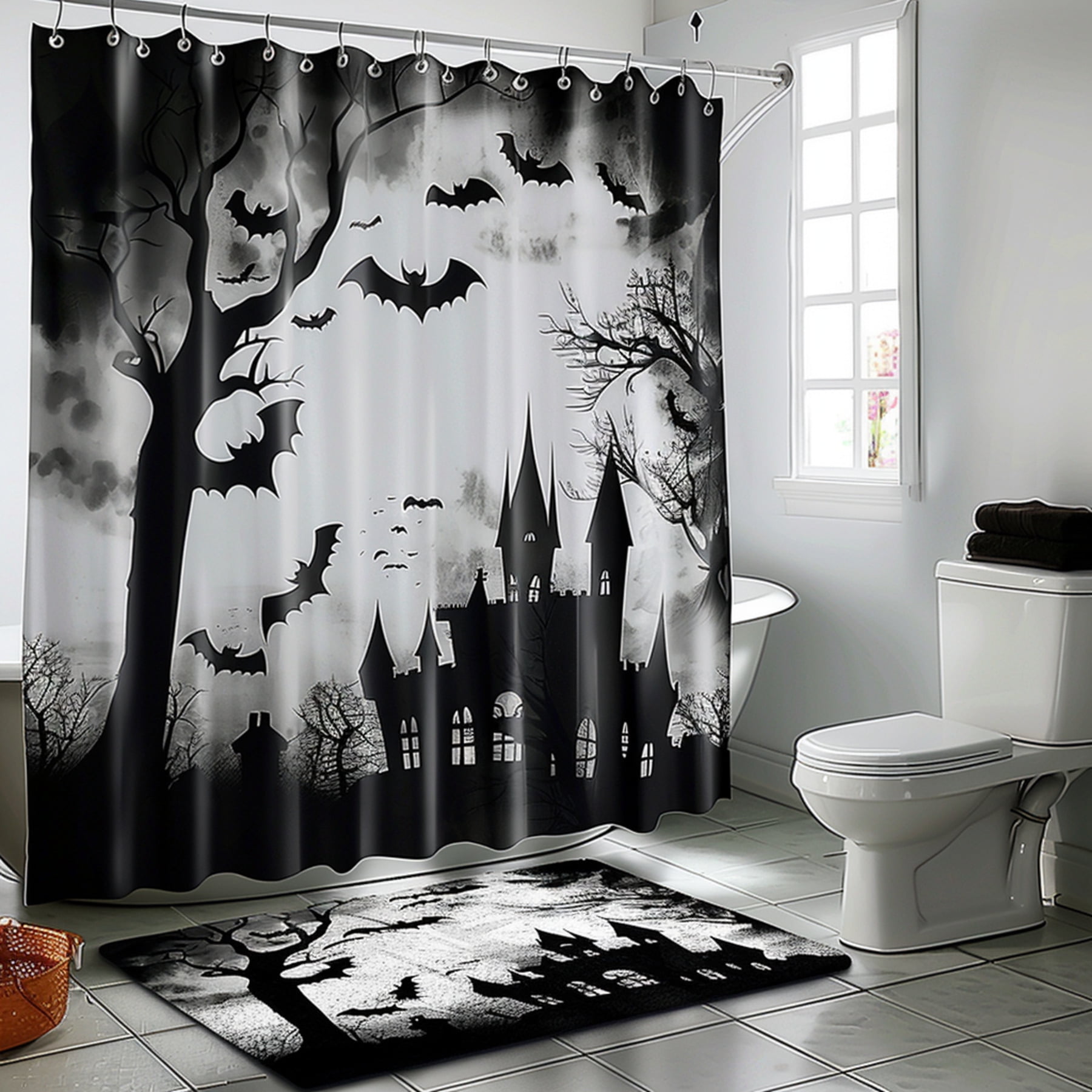 Modern Scary BatThemed Bathroom Decor Set with Halloween Shower Curtain ...