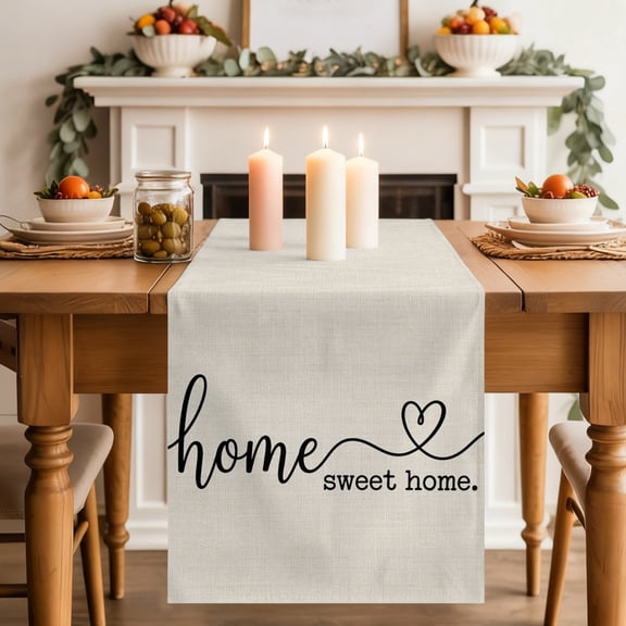 Modern Script Dining Table Runner, Home Sweet Home Shabby Chic Farmhouse Linen Texture Washable Table Runners Kitchen Coffee Table Center Decor for Home Party Holiday Wedding 13 x 36 Inches