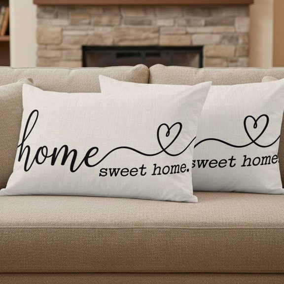 Modern Script Pillow Covers Set of 2, Home Sweet Home Shabby Chic Farmhouse Linen Texture 12x20 Inch Decorative Throw Pillow Covers Soft Pillowcases with Zipper for Couch Sofa Bed Chair