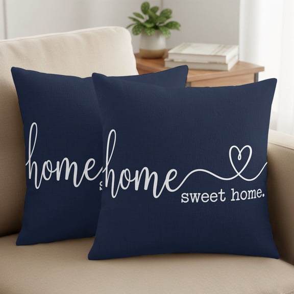 Modern Script Pillow Covers Set of 2, Home Sweet Home Shabby Chic Farmhouse Navy Blue 16x16 Inch Decorative Throw Pillow Covers Soft Pillowcases with Zipper for Couch Sofa Bed Chair