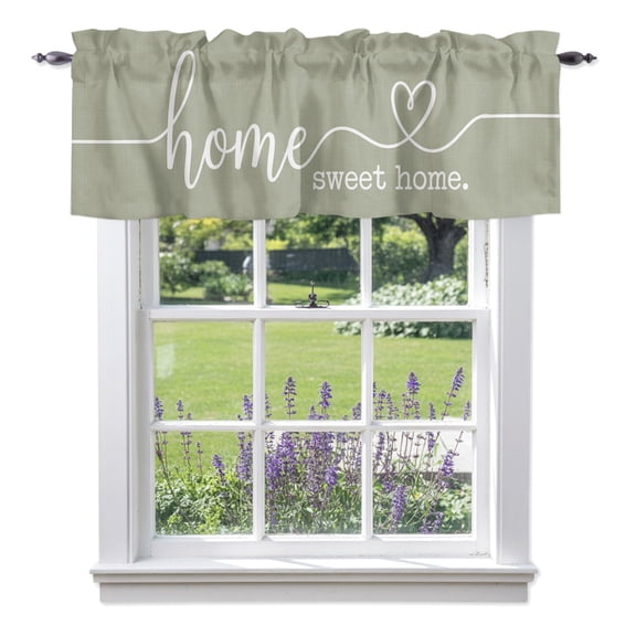 Modern Script Valance Curtain 1 Panel, Home Sweet Home Shabby Chic Farmhouse Sage Green Kitchen Valance with Rod Pocket Window Treatment Short Curtains for Bathroom Bedroom, 42 x 12 Inches