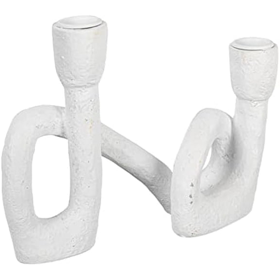 Modern Sculptural Double Taper Candle Holder, White