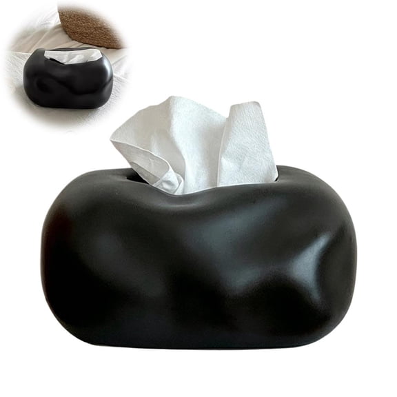 Modern Sculptural Organizer, Creative Facial Tissues Holder Home Decor, Decorative Ceramic Tissue Box for Bathroom, Bedroom, Living Room & Office - Black