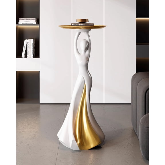 Modern Sculpture Dancer Accent Table, Black and Gold Artistic Side Table for Living Room, Bedroom, Office, Elegant Minimalist Resin End Table