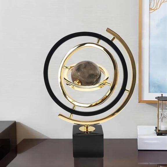 Modern Sculpture Decor Abstract Art Decoration Metal Globe Ornament Living Room Decor,with Rectangle Stand