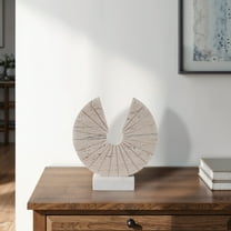 Modern Sculpture Travertine and Marble Geometric Fan Shape Accent for Living Room Bedroom Office Home Decor - 11" Tan