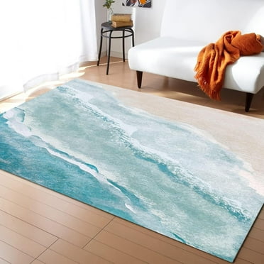 Modern Sea Beach Gradient Blue Khaki Watercolor Area Rug, Abstract Beach Rug, Indoor Non-Slip Kids Rugs for Room Sofa Living Room Mat Bedroom Home Decor Floor Mats,12"x20"