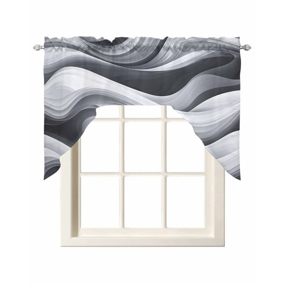 Modern Sea Waves Swag Valances for Windows, Small Curtains Drapes, Grey White Texture Abstract Texture Kitchen Window Curtains Over Sink Window Treatment Valance for Bedroom/Bathroom 56"x36"