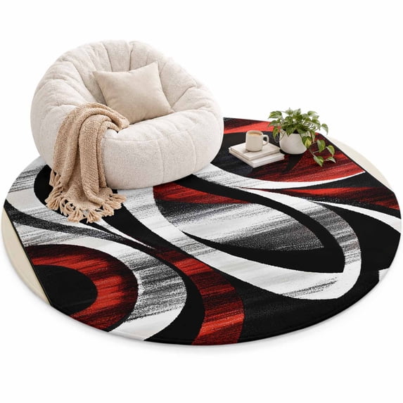 Modern Seamless Stitching Area Rug 5', Black Red Geometric Soft Mat Non ...