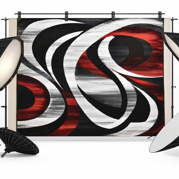 Modern Seamless Stitching Backdrop for Photography, Black Red Geometric Photo Backdrop Portrait Background Party Banner Photo Backgrounds for Studio Booth Props, 7x5ft
