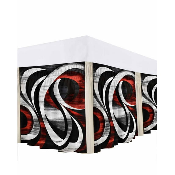 Modern Seamless Stitching Bed Skirt King Size 16" Drop Black Red Geometric Ruffled Wrap Around Bed Skirts Adjustable Elastic Bedskirt Dust Ruffle for King Size Bed