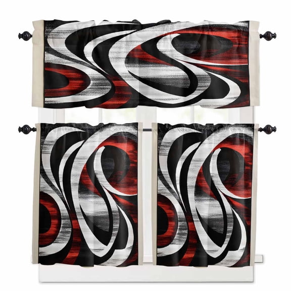 Modern Seamless Stitching Kitchen Curtains Valances and Tiers Set of 3, 24 Inch Length Tier Curtains and Valance Rod Pocket Valance Curtains Set for Kitchen Bathroom Small Windows