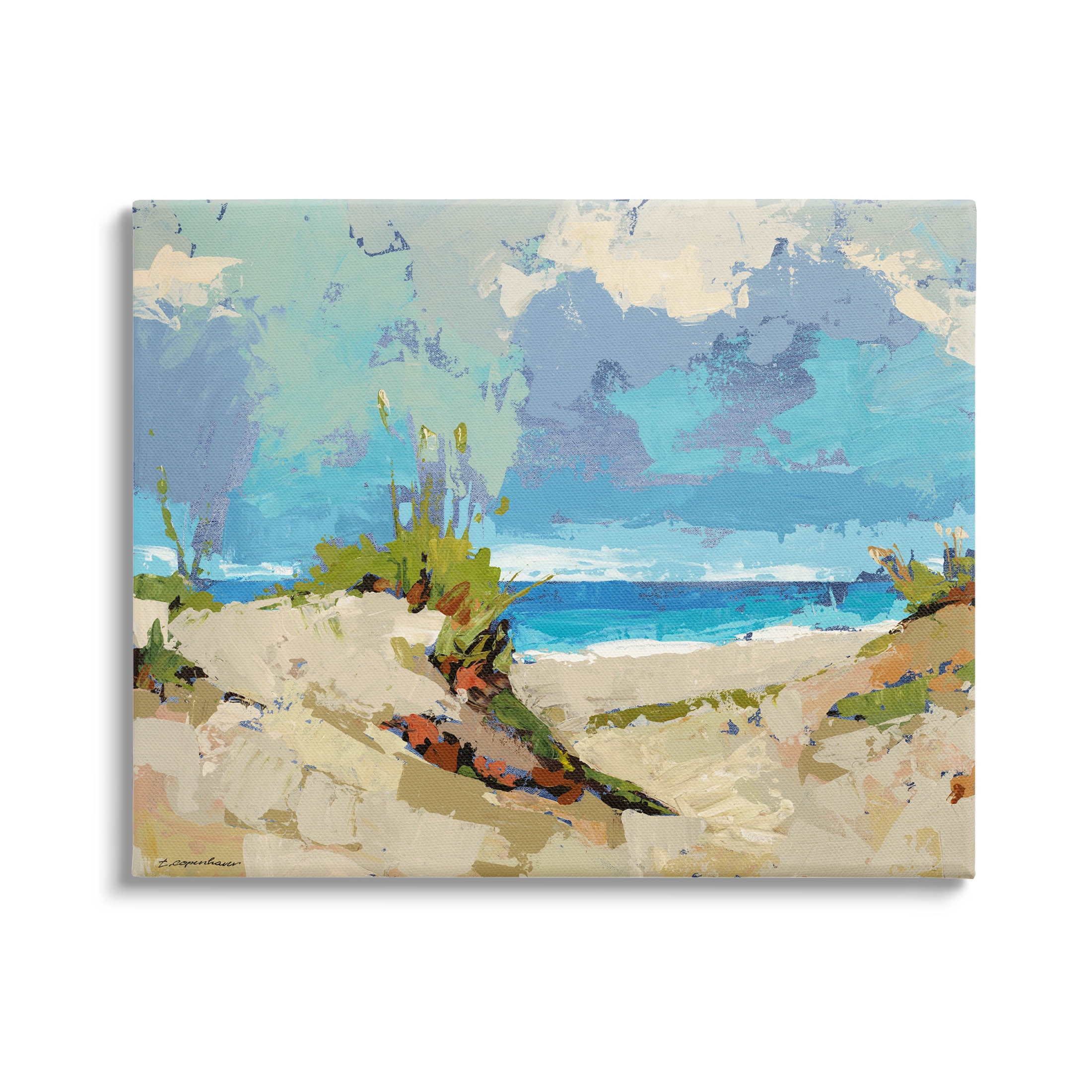 Modern Seaside Beach Scene Landscape Painting Gallery Wrapped Canvas Print Wall Art