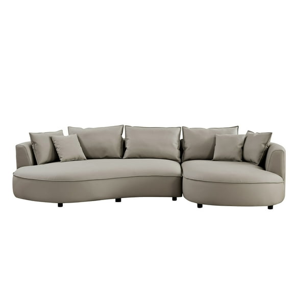 Modern Sectional Couch For Office - Grey -leather 5 With Stable Construction Apartment Curved Thick Foam Filling