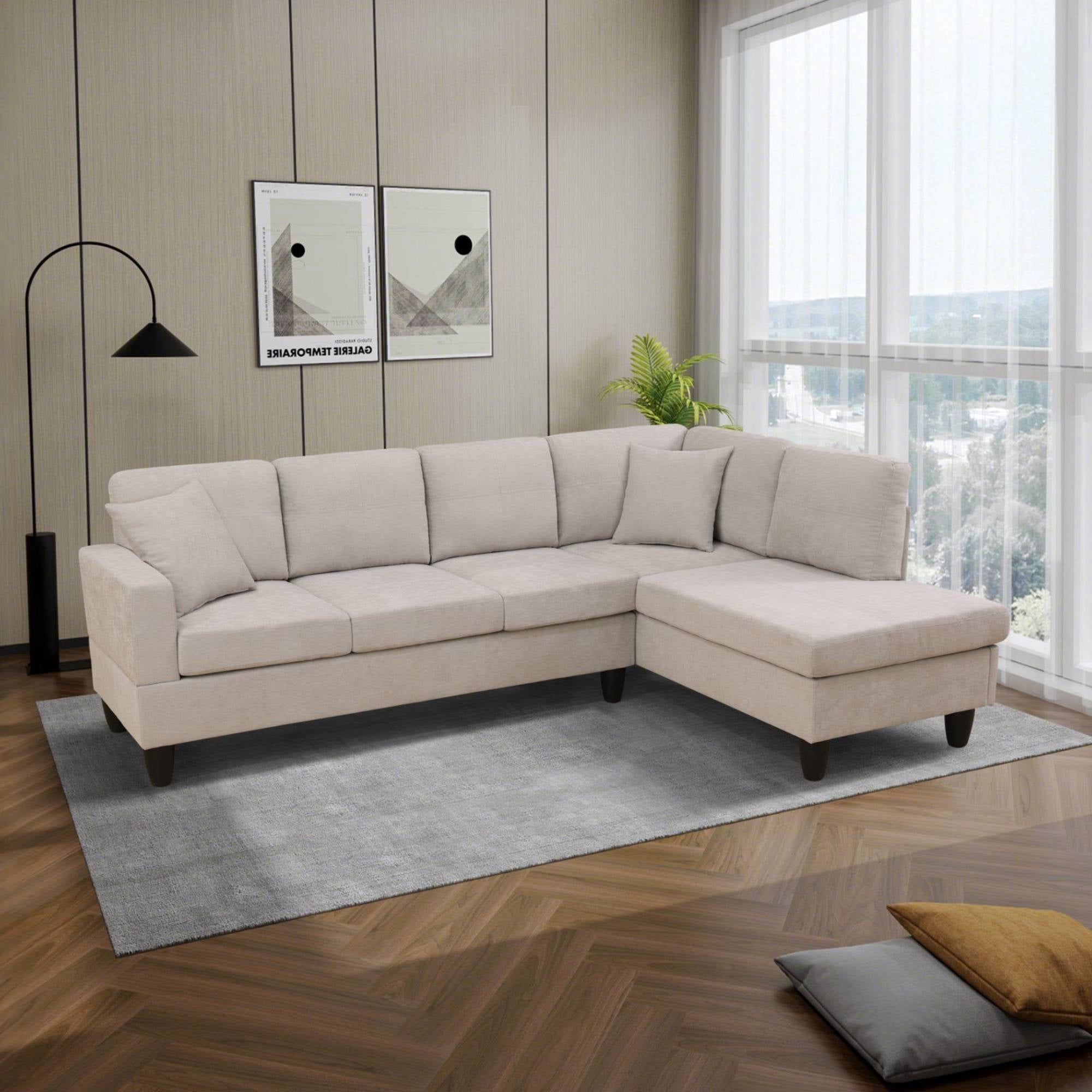 Modern Sectional Sofa Couch 3 Seat L-Shaped Sofa with Right Chaise for Small Apartments, Living Room, Light Grey