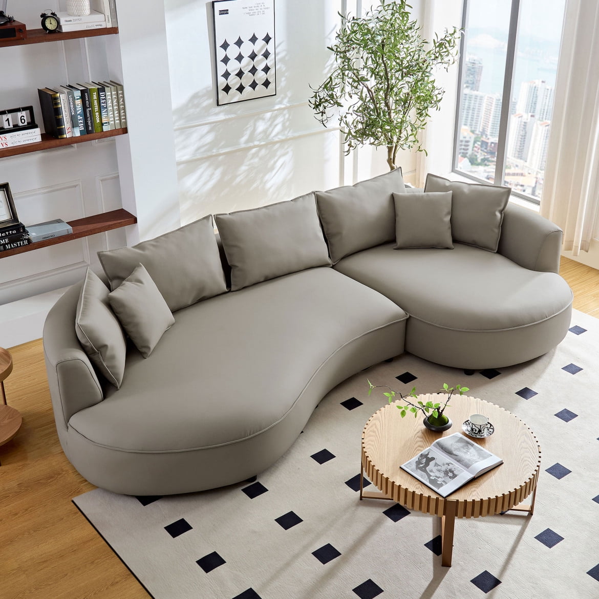 Modern Sectional Sofa Curved Couch, Luxury Bonded Leather Upholstered ...