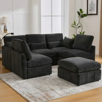 Modern Sectional Sofa Modular Sofa 85.4" U-Shaped Sofa Couch Sofa Bed L-Shaped Sofa with a Movable Ottoman and Two Usb Ports and a Phone Holder for Living Room (Black)