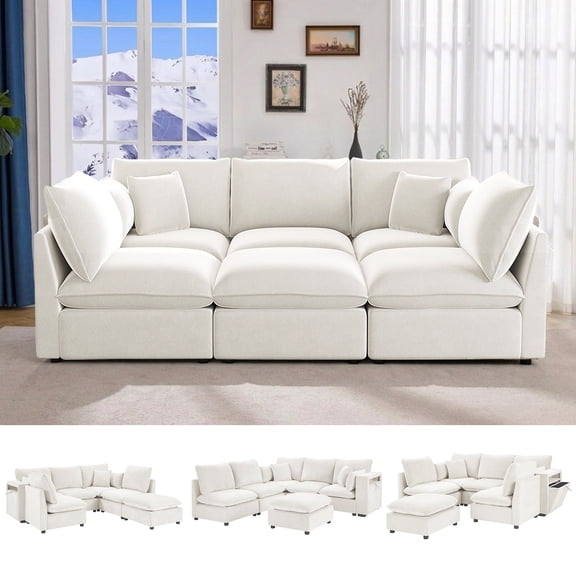 EPOWP Modern Sectional Sofa Modular Sofa 93.7" U-shaped Sofa Couch Sofa Bed L-shaped Sofa with a Movable Ottoman, Storage Armrests and USB Ports