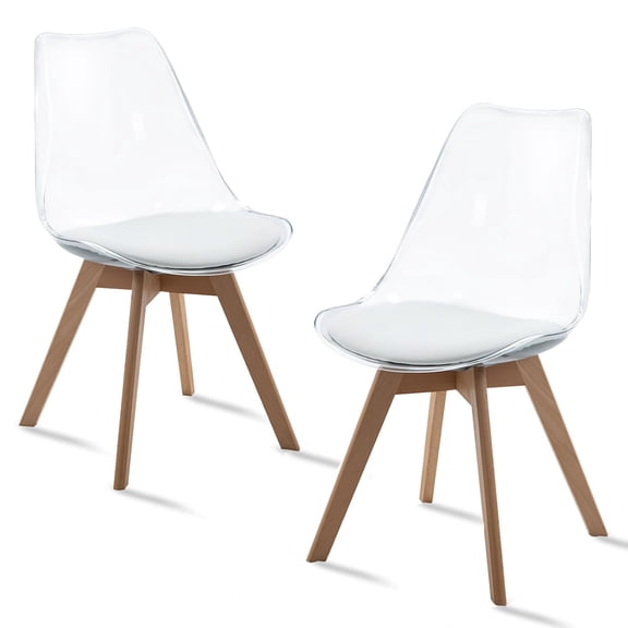 Modern See-Through Dining Chairs Set of 2, Stylish Acrylic Accent Chairs with Cushioned PU Leather Seats and Durable Wooden Bases, Ideal for Various Room Settings, White