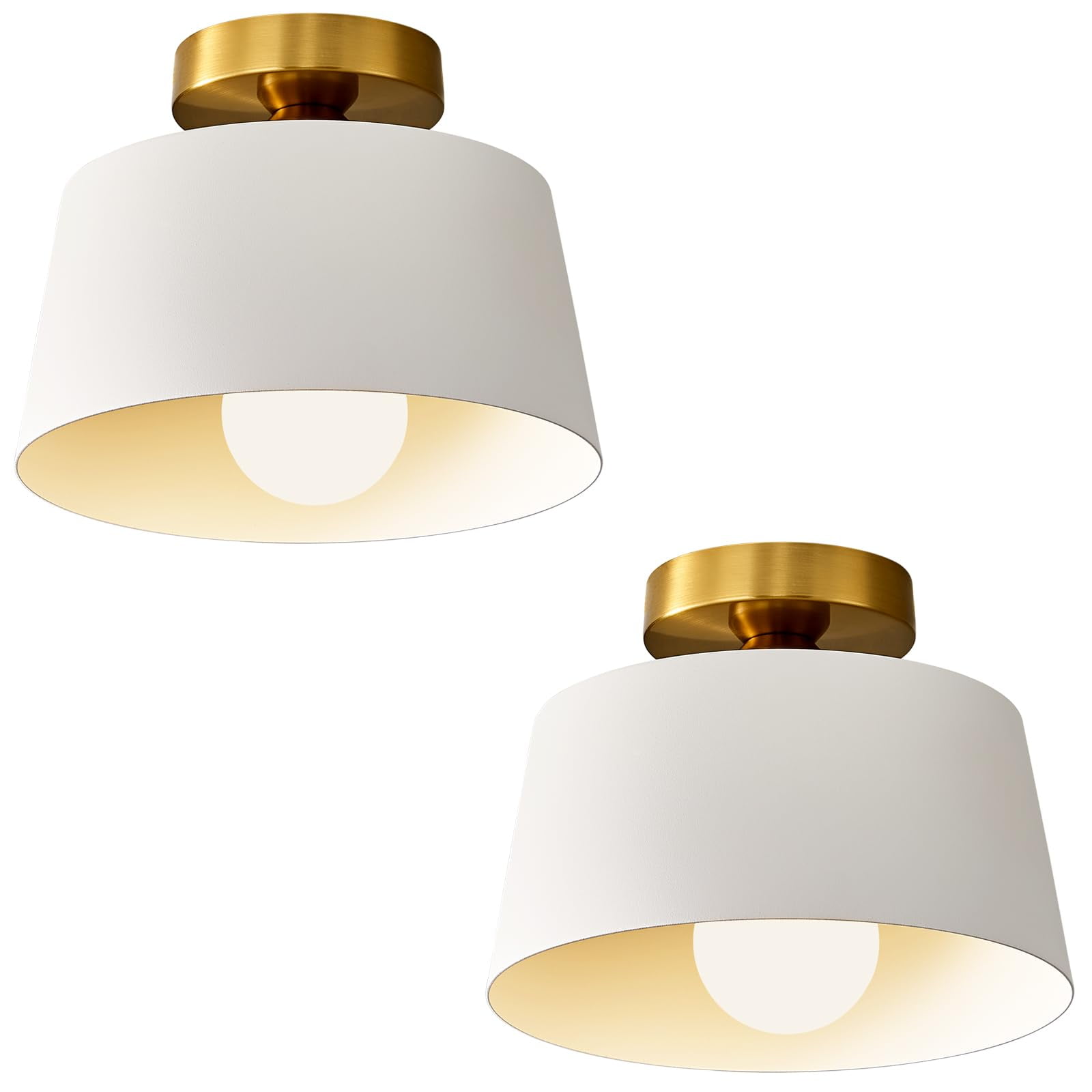 Modern Semi Flush Mount Ceiling Light 2 Pack,Metal Ceiling Light Fixture,E26 Ceramic Lamp Head,Black and Gold Ceiling Lamp for Hallway Kitchen Entryway Bedroom Laundry Room