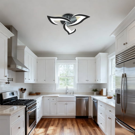 Modern Semi Flush Mount Ceiling Light, 20 inch Dimmable LED Chandelier Low Profile Ceiling with Remote Control, Ceiling Lamp Fixture for Living Room Dining Room Bedroom, Black