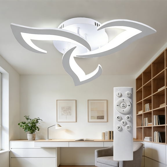 Modern Semi Flush Mount Ceiling Light, 20 inch Dimmable LED Chandelier Low Profile Ceiling with Remote Control, Ceiling Lamp Fixture for Living Room Dining Room Bedroom, White
