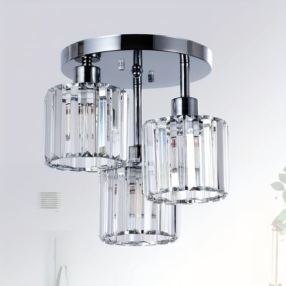 Modern Semi Flush Mount Ceiling Light, 3-Light Pendant Light Fixtures With E26 Base, Indoor Crystal Chandelier Lighting Fixture Close To Ceiling Lamps For Dining Room Bedroom Living Room Hallway