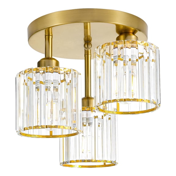 Modern Semi Flush Mount Ceiling Light 3-light Crystal Close To Fixtures Kitchen Withr Shade Hallway For Bedroom Bathroom