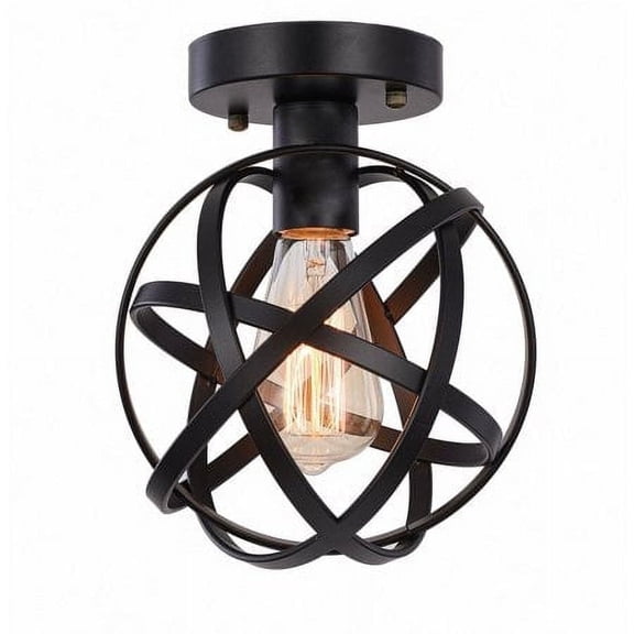 Modern Semi Flush Mount Ceiling Light, Vintage Rustic Metal Cage Light Fixture for Hallway Living Room Kitchen Entryway Farmhouse