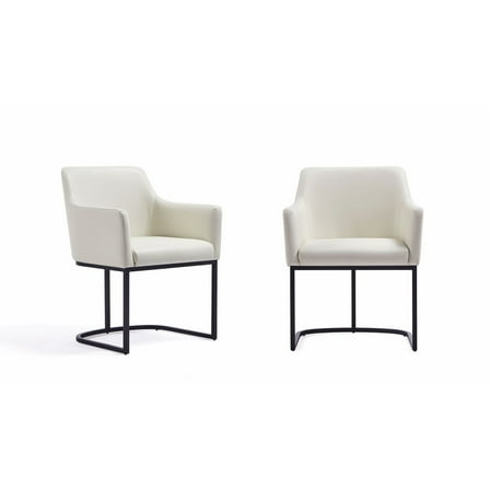 Serena Upholstered Dining Armchair with Steel Base in Cream - Set of 2