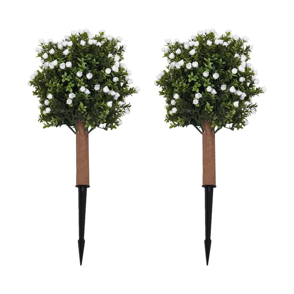 Modern Set of 2 Artificial Ginkgo Biloba Trees with White Flowers