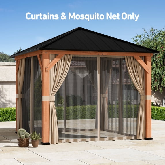 Modern Shade 10'×10' 4-Panel Universal Gazebo Sidewalls, Privacy Curtains and Mosquito Netting Combo, Khaki