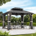thumbnail image 1 of Modern Shade The Horizon 10' x 12' Hardtop Gazebo, 4 LED Lights, Galvanized Steel Double Roof, with Hooks & Mosquito Netting, Black, 1 of 8