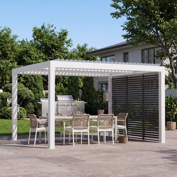 Modern Shade 10ft Pergola Privacy Screen, Galvanized Steel Louvered Pergola Shade Panel, Easy Install Modular Privacy Screen for Patio Backyard, Black